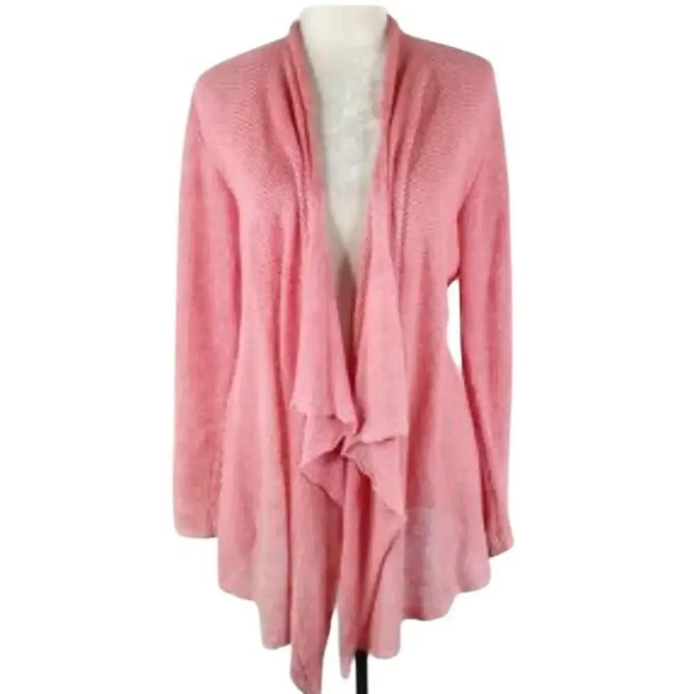 Eileen Fisher 100% Linen Cardigan Sweater Baby Pink Open Front Light Weight Sz L - Picture 1 of 11